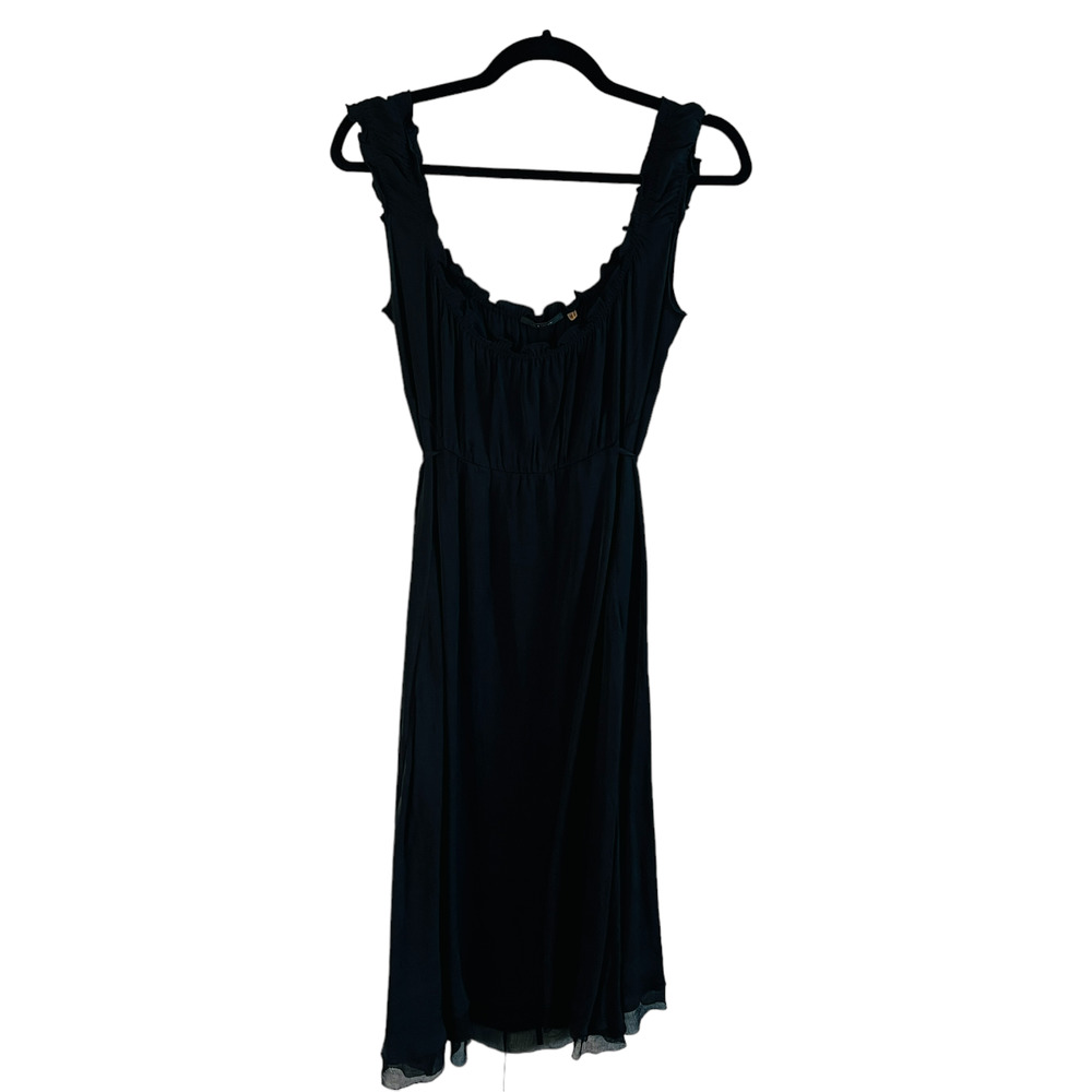 Elie Tahari Black Off-The-Shoulder Ruffle Knee Length Silk A-Line Dress Size 10 - Picture 2 of 11